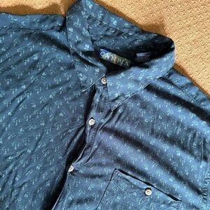 Men's Campia 100% rayon XL blue palm tree Hawaiian button down shirt resort‎